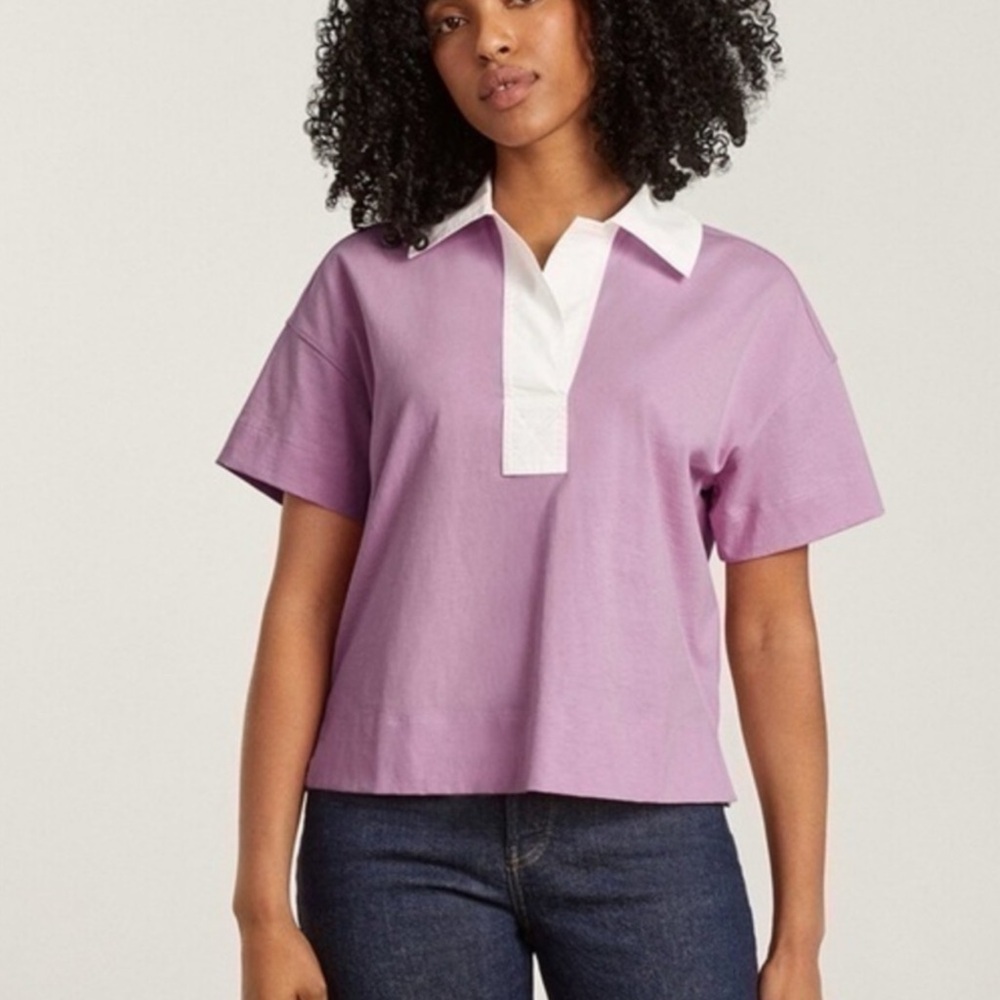 Everlane THE RETRO JERSEY POLO Shirt Mauve Purple Organic Cotton Size XS NWT